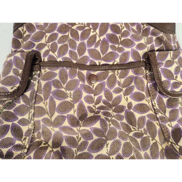 VTG Y2K Lucky Brand Boho Hobo Bag Purse Leather Canvas Leaf Print Multi Pocket M - Picture 3 of 7